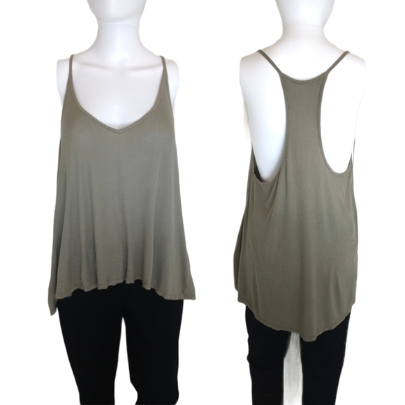 Blue Life Fine Rib Knit Racerback Tank Top - Picture 1 of 8